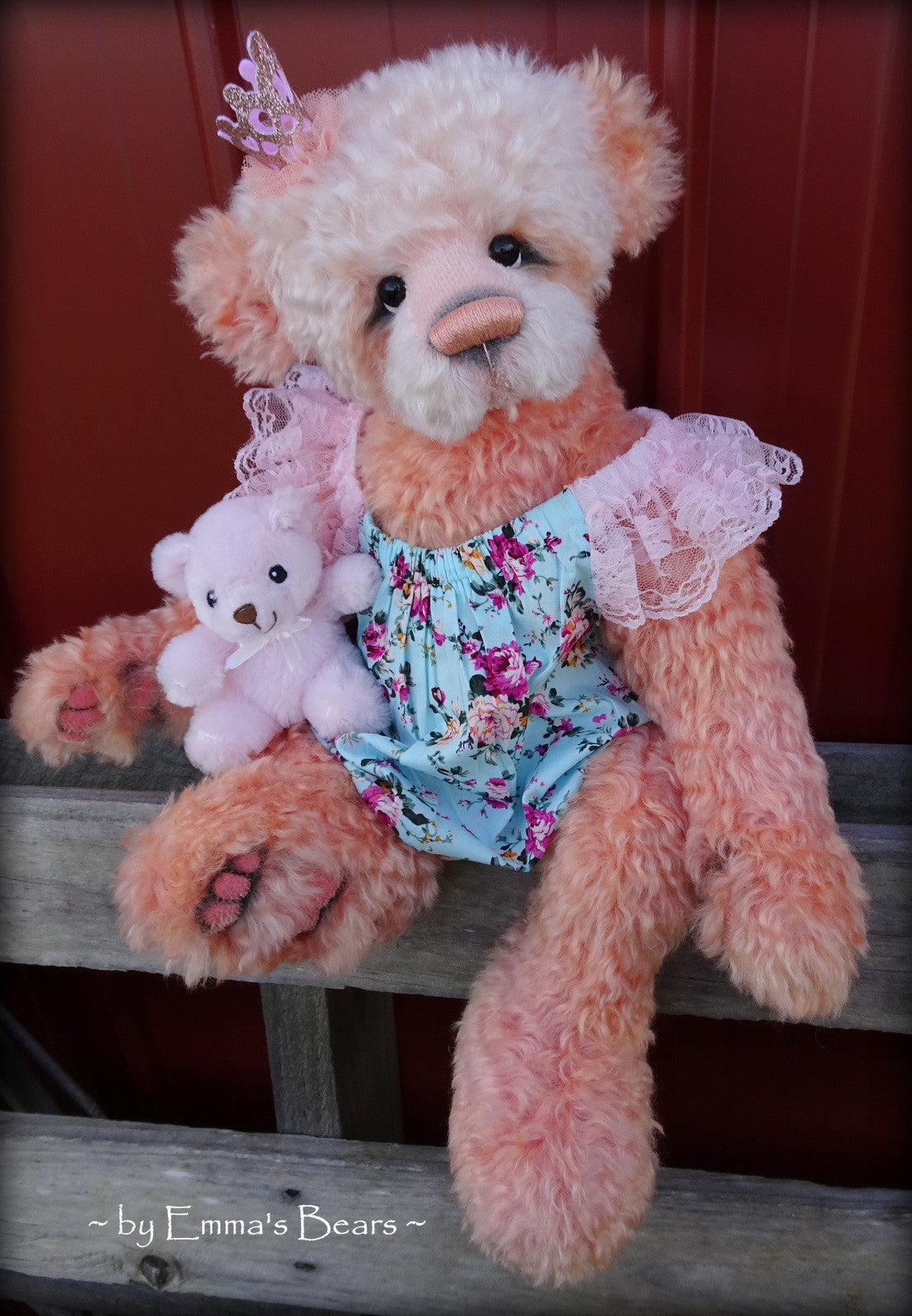 Toddler Lorelei Coral - 21in hand dyed MOHAIR Artist toddler style Panda Bear by Emmas Bears - OOAK