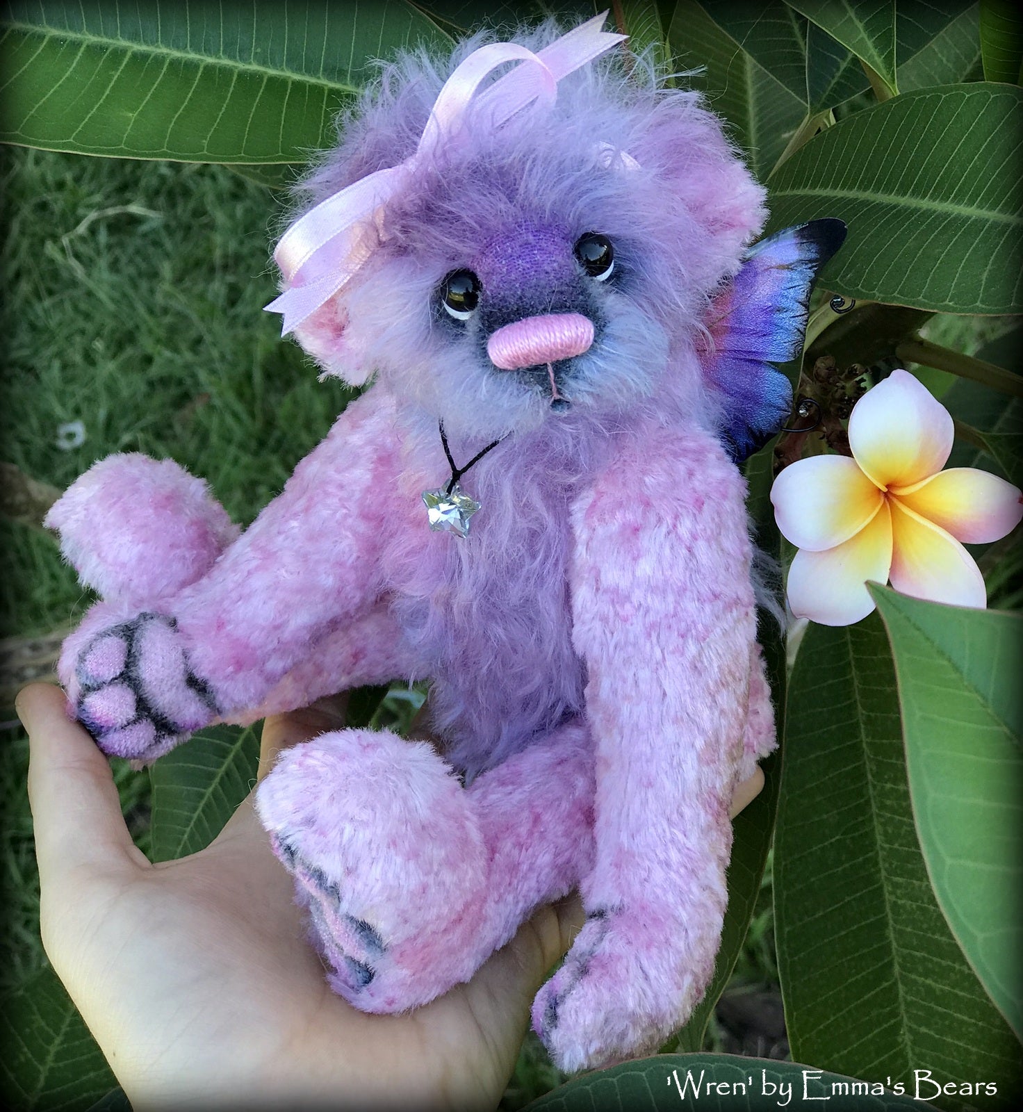 Wren -10" Hand-dyed mohair and viscose artist fairy bear by Emma's Bears - OOAK