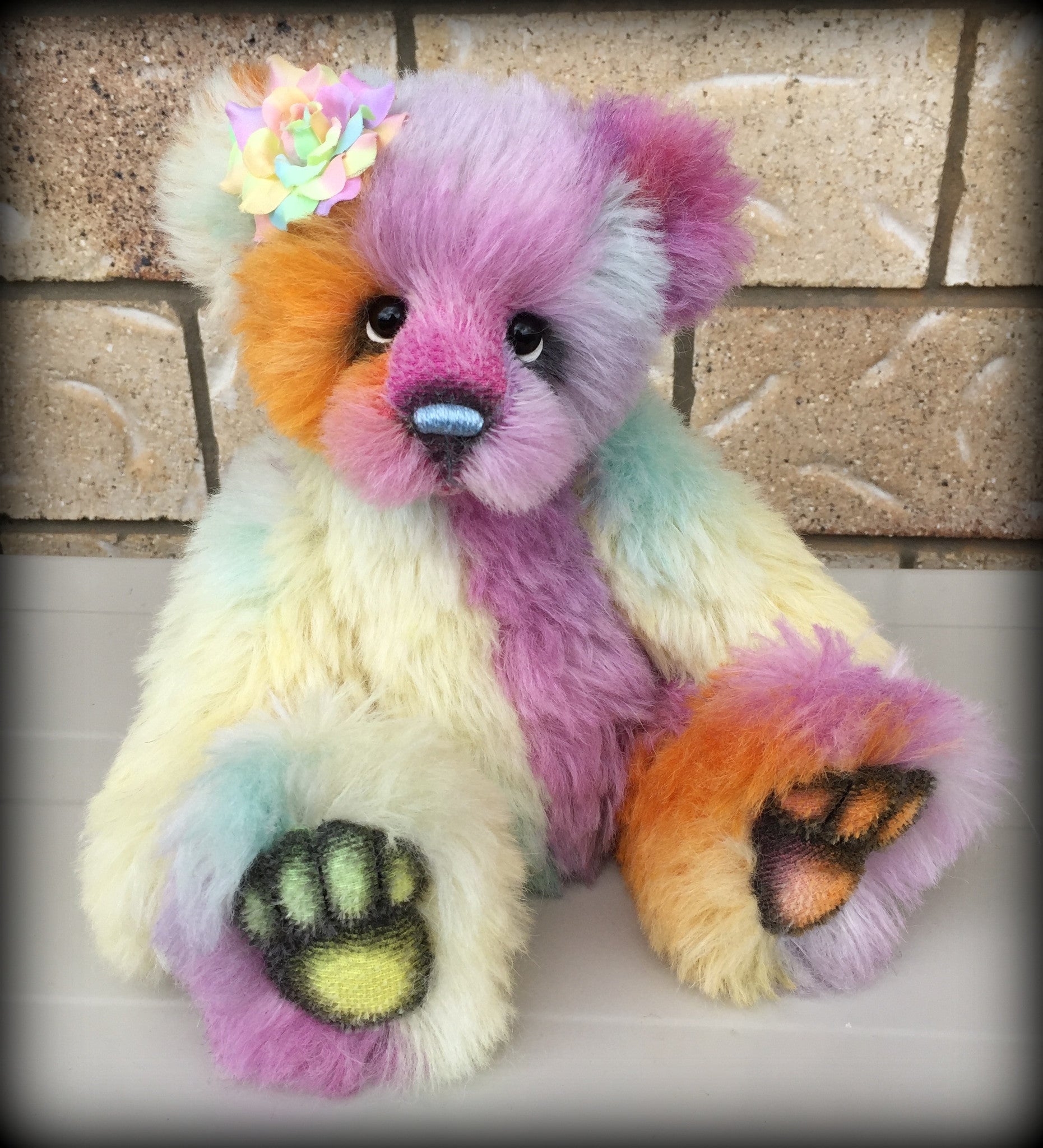 Clara - 12" rainbow alpaca artist bear by Emmas Bears - OOAK