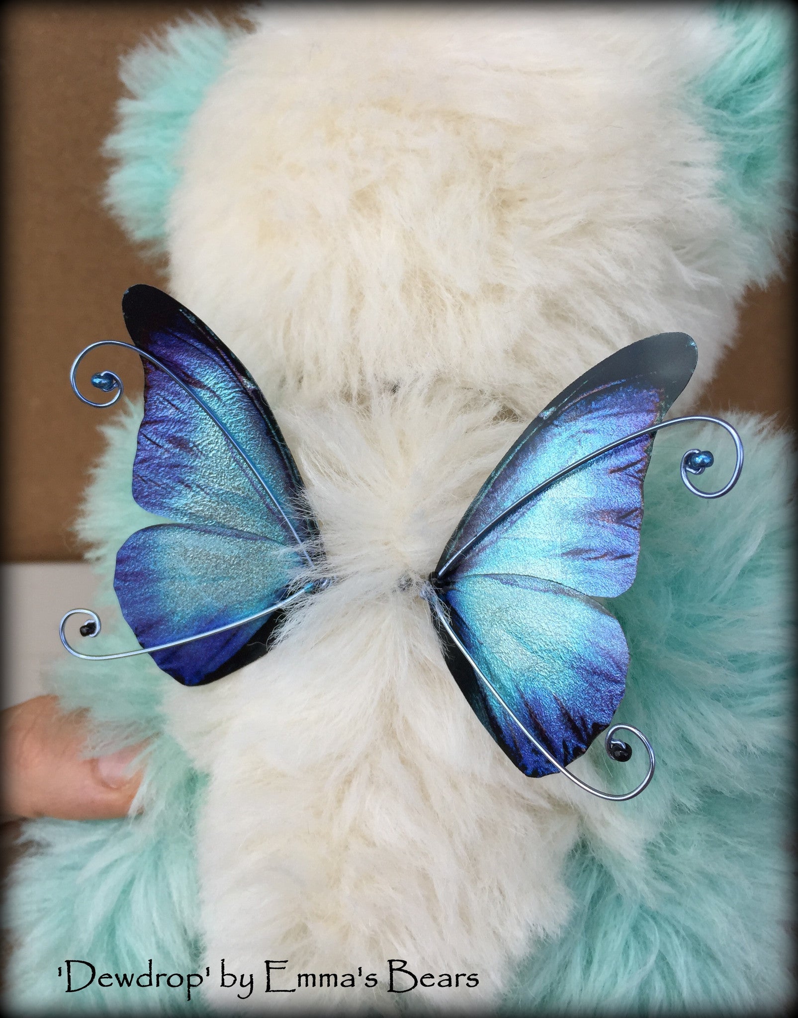 Dewdrop - 9IN aqua and white alpaca bear by Emmas Bears - OOAK