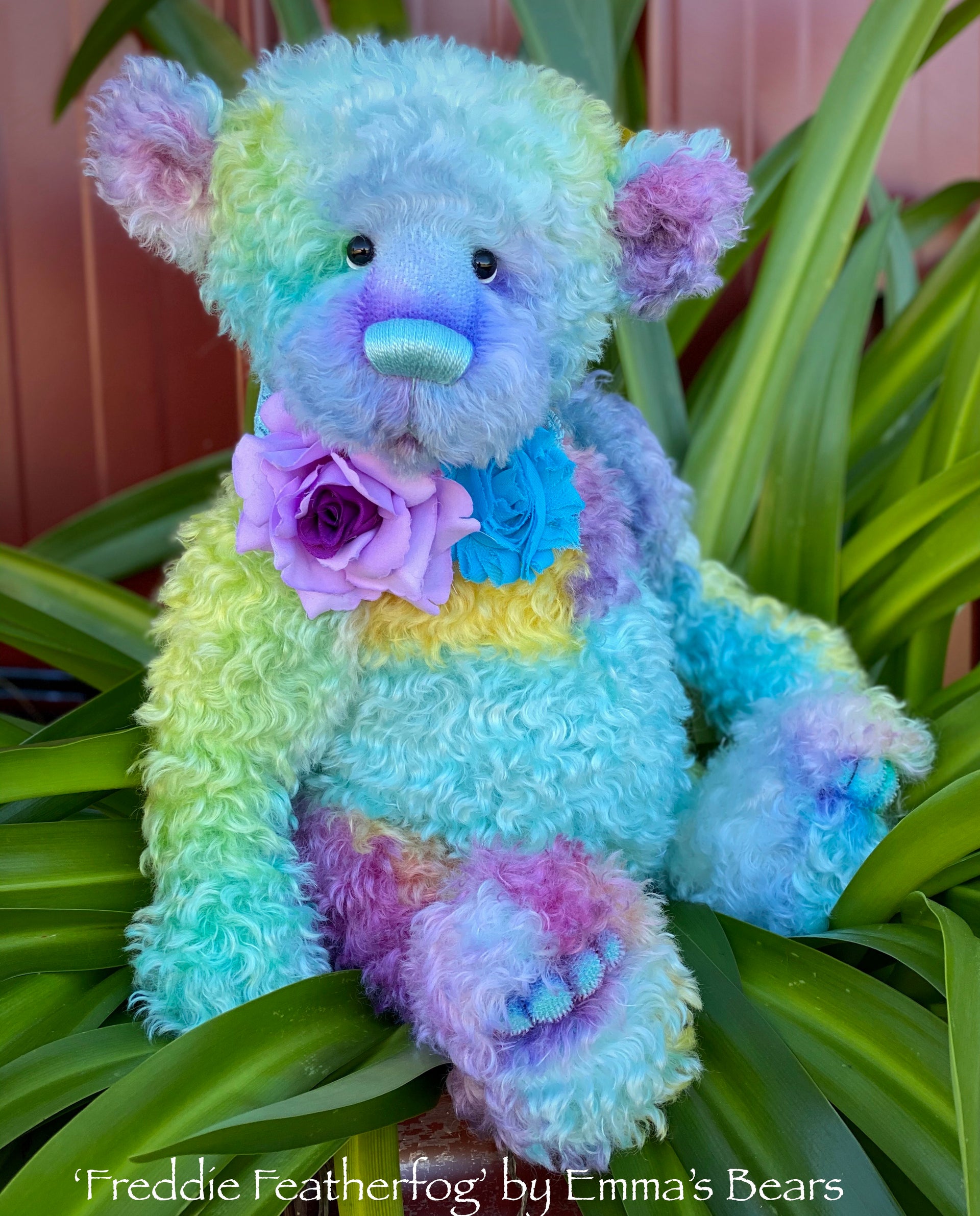 Freddie Featherfog - 17" Rainbow Kid Mohair Artist Bear by Emma's Bears - OOAK