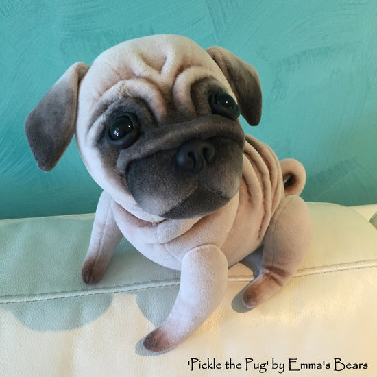 Pickle the Pug - 10IN soft sculpture pug puppy by Emmas Bears - OOAK