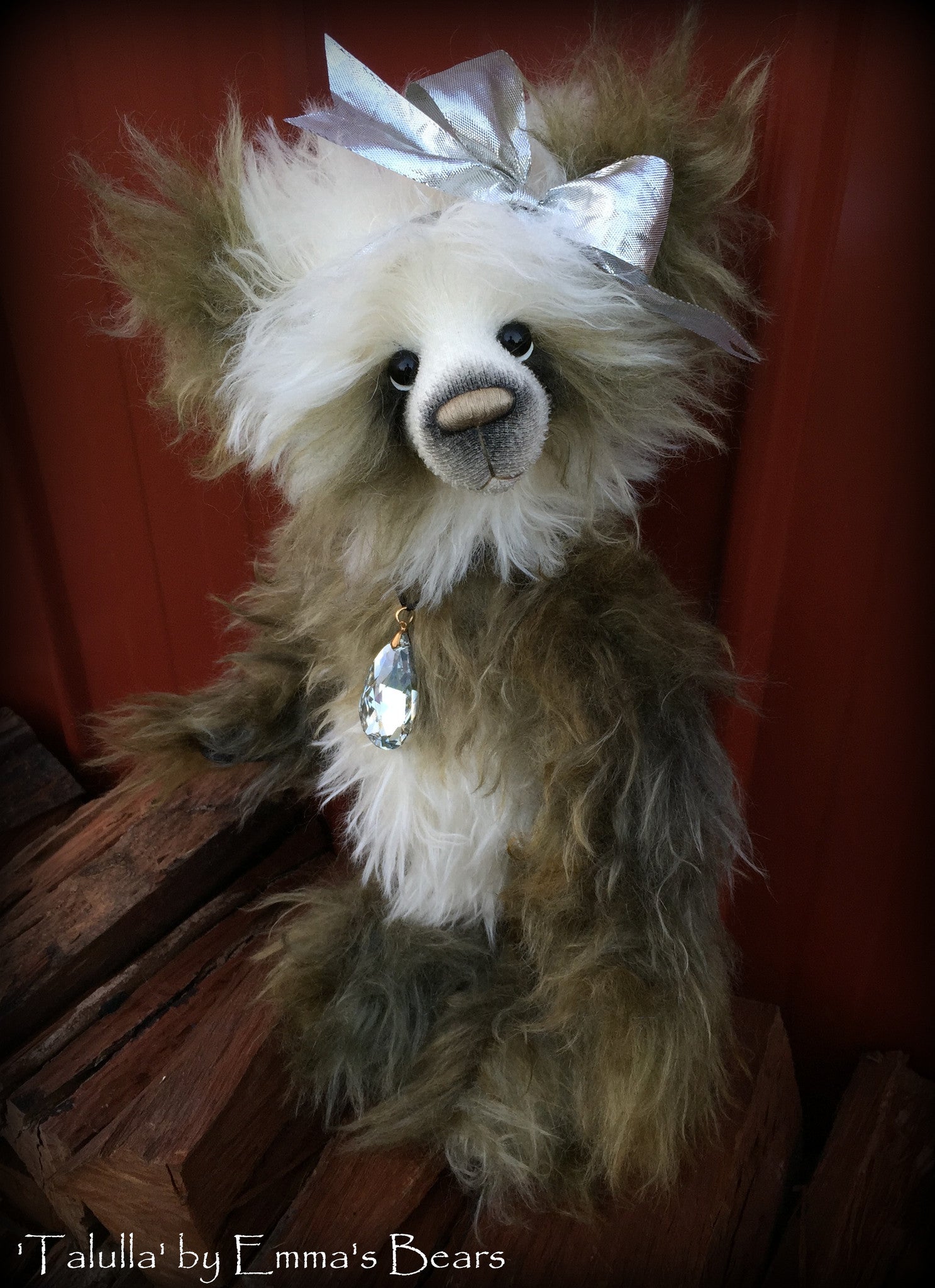 Talulla - 16" hand dyed long pile mohair artist panda bear  - OOAK by Emma's Bears