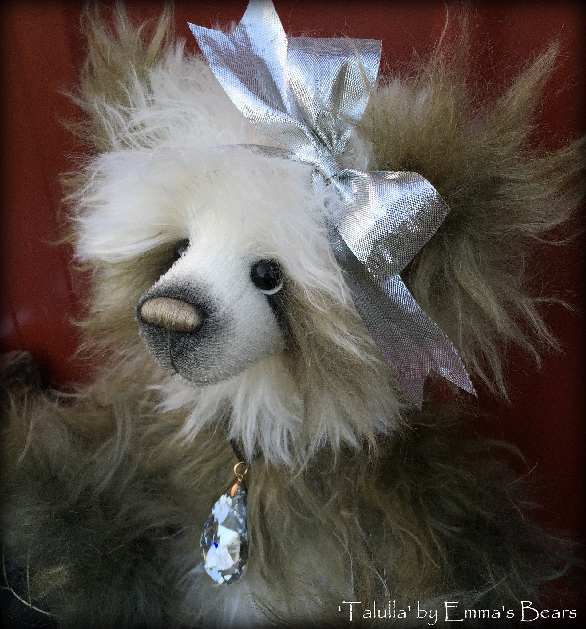 Talulla - 16" hand dyed long pile mohair artist panda bear  - OOAK by Emma's Bears