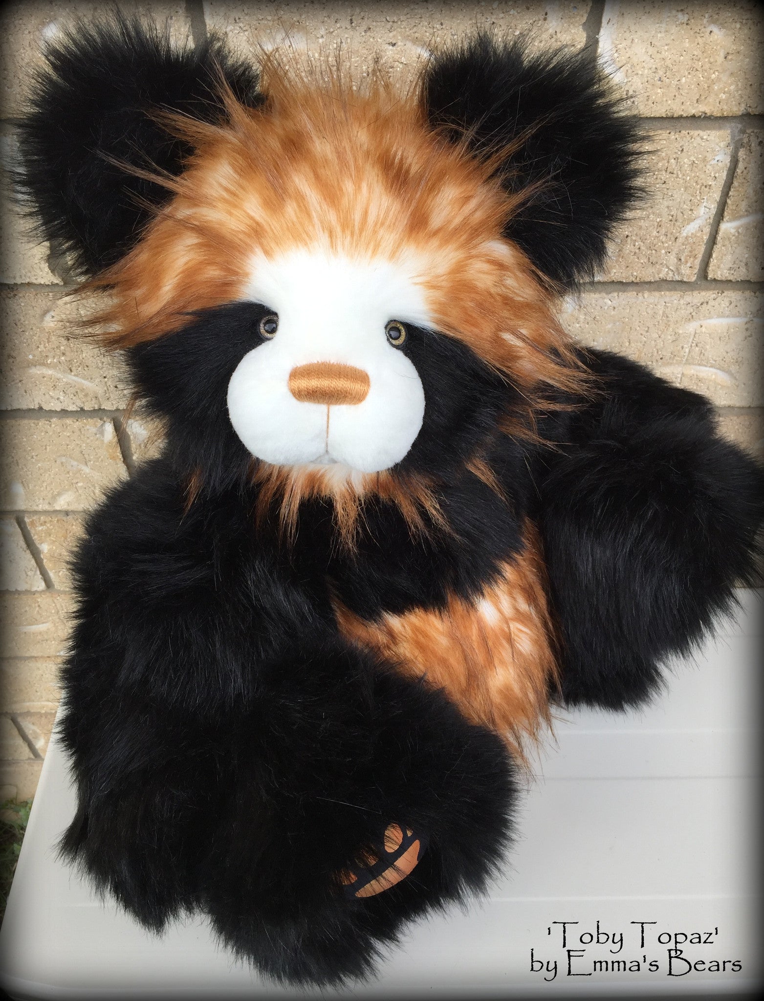 Toby Topaz - 22" faux fur artist panda bear  - OOAK by Emma's Bears