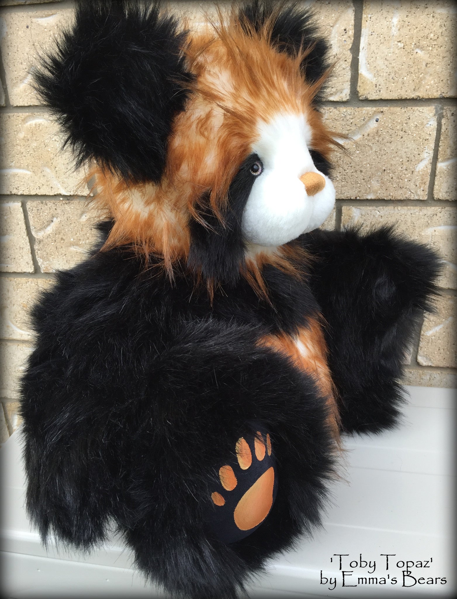 Toby Topaz - 22" faux fur artist panda bear  - OOAK by Emma's Bears